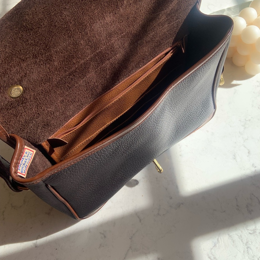 Dooney & Bourke Dark Brown and Chestnut Leather Crossbody Satchel Vintage - Picture 4 of 11